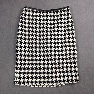 Talbots Black & White Houndstooth Wool Blend Knee Length Pencil Skirt Size 2